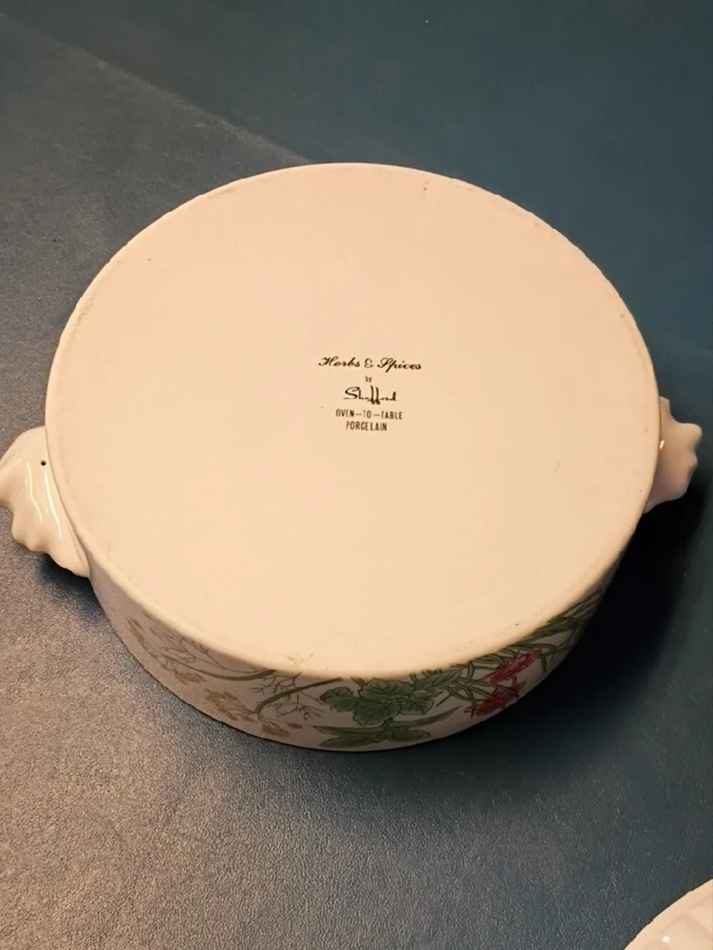 Vintage Shafford White Ceramic Covered Casserole Dish -Herbs & Spice 1970
